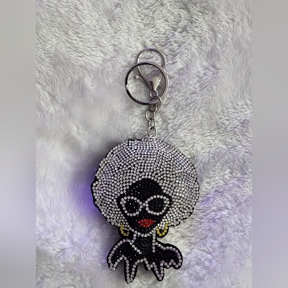 Accessories - Chic Woman Black and White Rhinestone Keychain Bag Charm